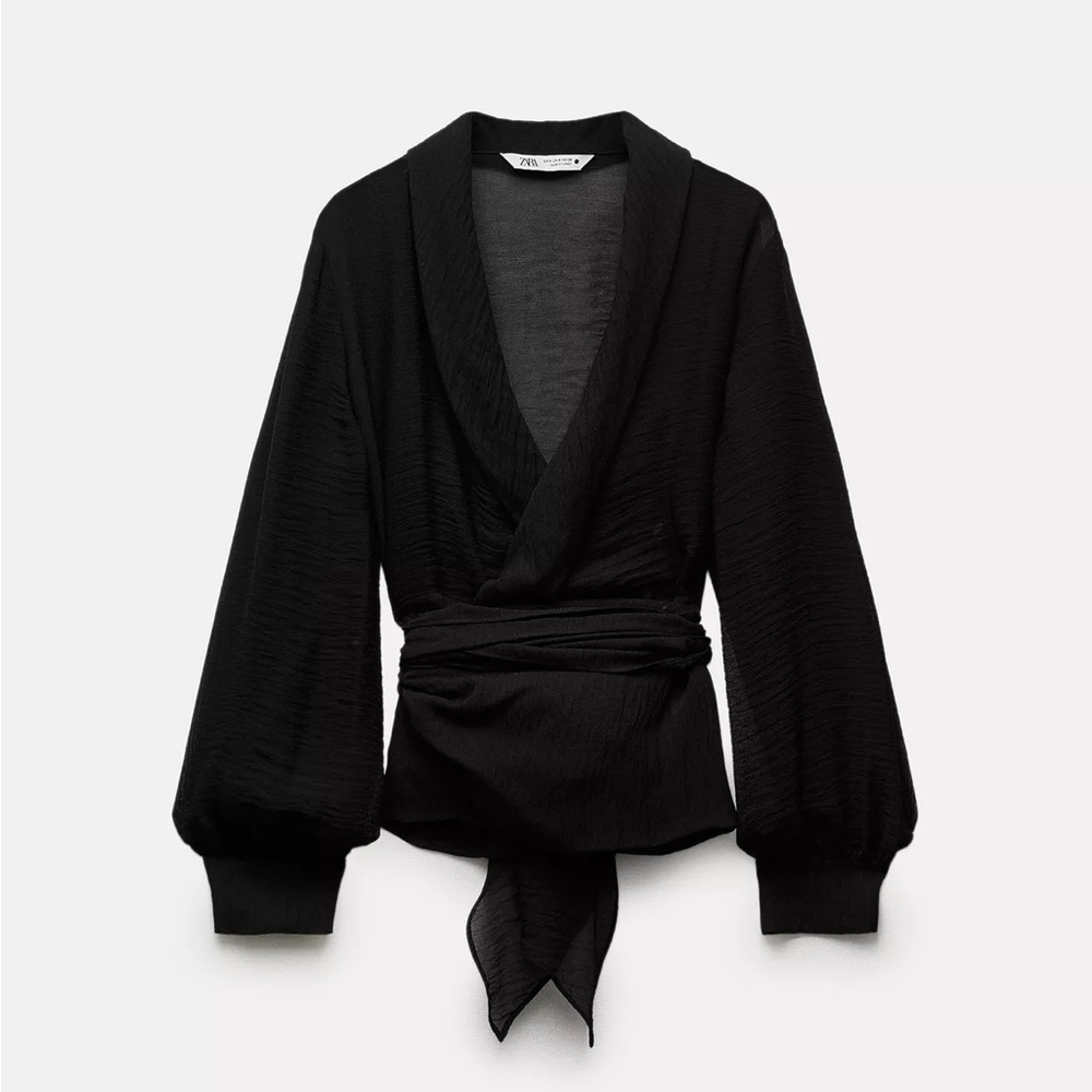 Zara Elegant Black Wrap Top